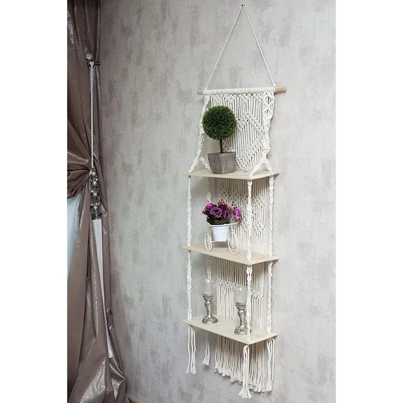 Настенная подвесная полка горячая Распродажа Macrame в стиле бохо 3 уровня настенные