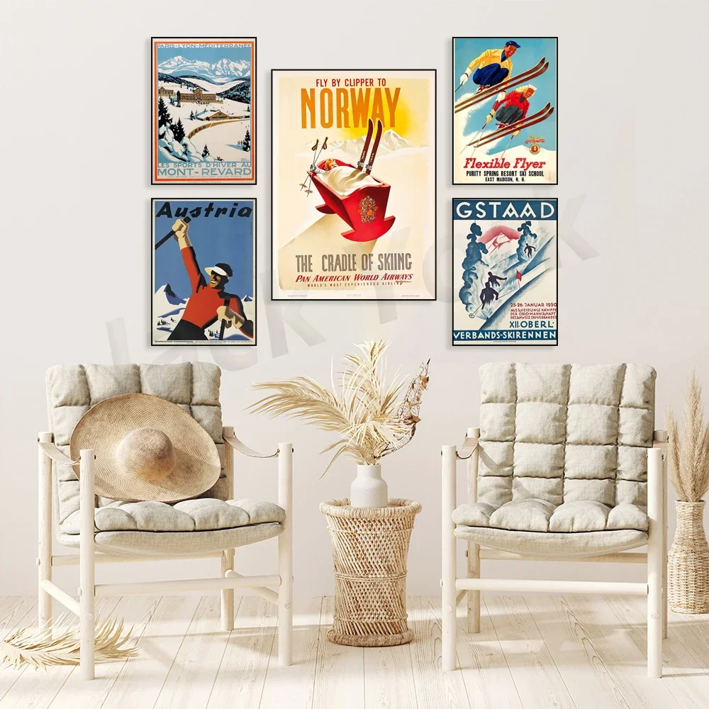 Norway sunny Alberta skiing in Austria winter sports travel vintage poster