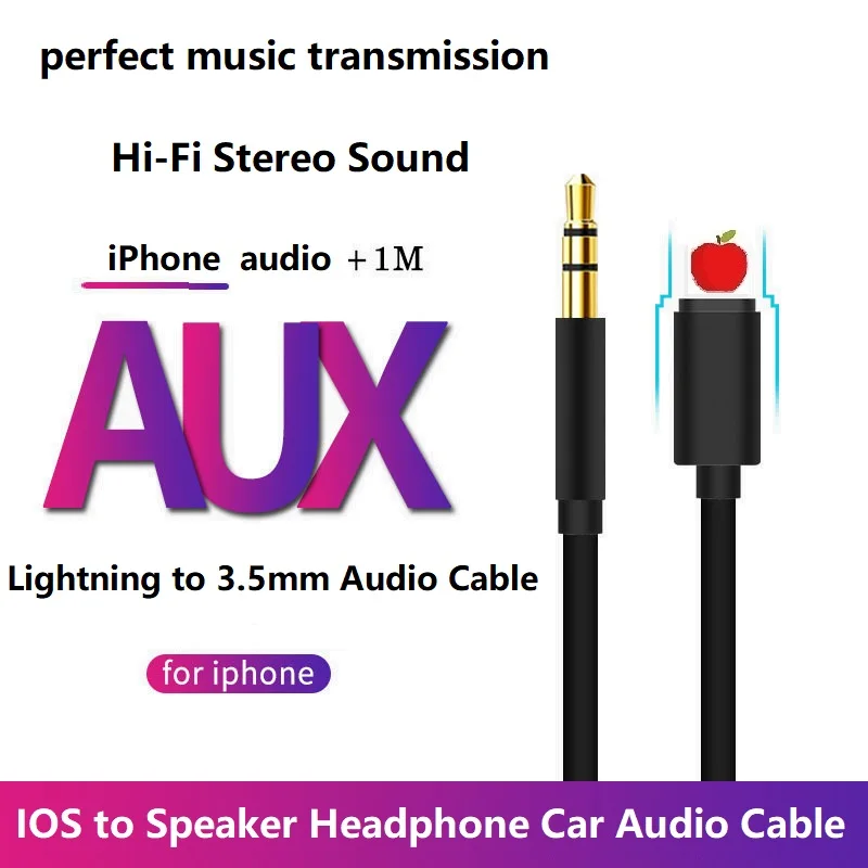 

Lightning to 3.5mm Jack AUX Cable Male to Male Transfer Headset AUX Adapter Car Audio Cable for iPhone Speaker Headphone 1m/3.3f