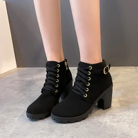 new spring winter women pumps boots high quality lace up european ladies shoes pu high heels boots fast delivery platform boots