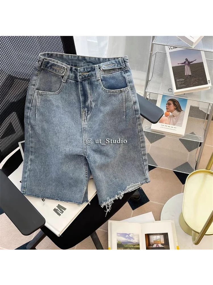 Шорты женские джинсовые с завышенной талией повседневные модные однотонные