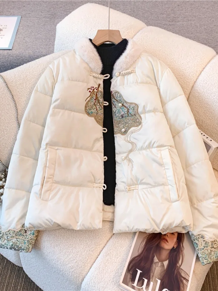 Новая китайская жаккардовая хлопковая одежда с пряжкой хлопковое пальто женское