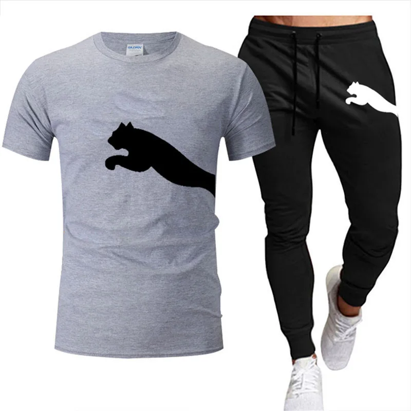 Summer men's and women's new T-shirt suit 3D printed pattern casual crewneck short sleeve top + casual pants sweatpants