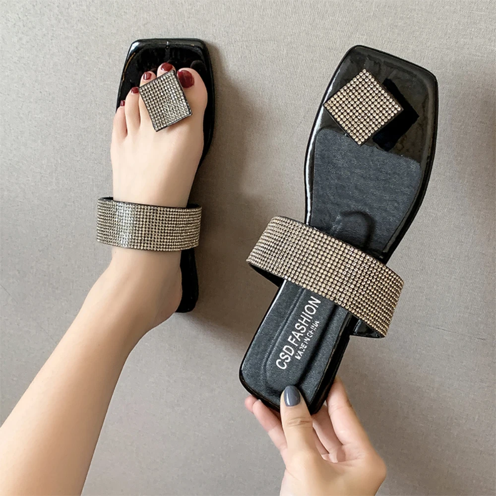 

Sandals 41 42 Summer new women's shoes ironing drill set toe fairy wind flat heel sandals casual outside wear drag shoes