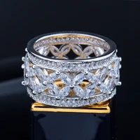 hollow out white gold color luxury big round zircon rings for women wedding party jewelry accessories