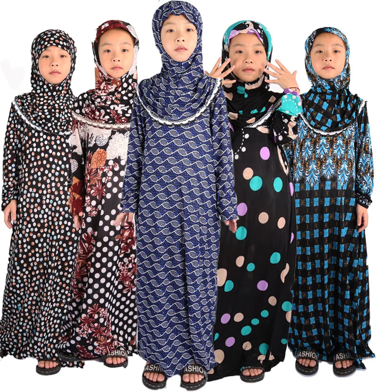 

Girls Muslim Abaya Kids Maxi Dress Print Ramadan Hijab Long Robe Gowns Kimono Cute Jubah Middle East Arab Islamic