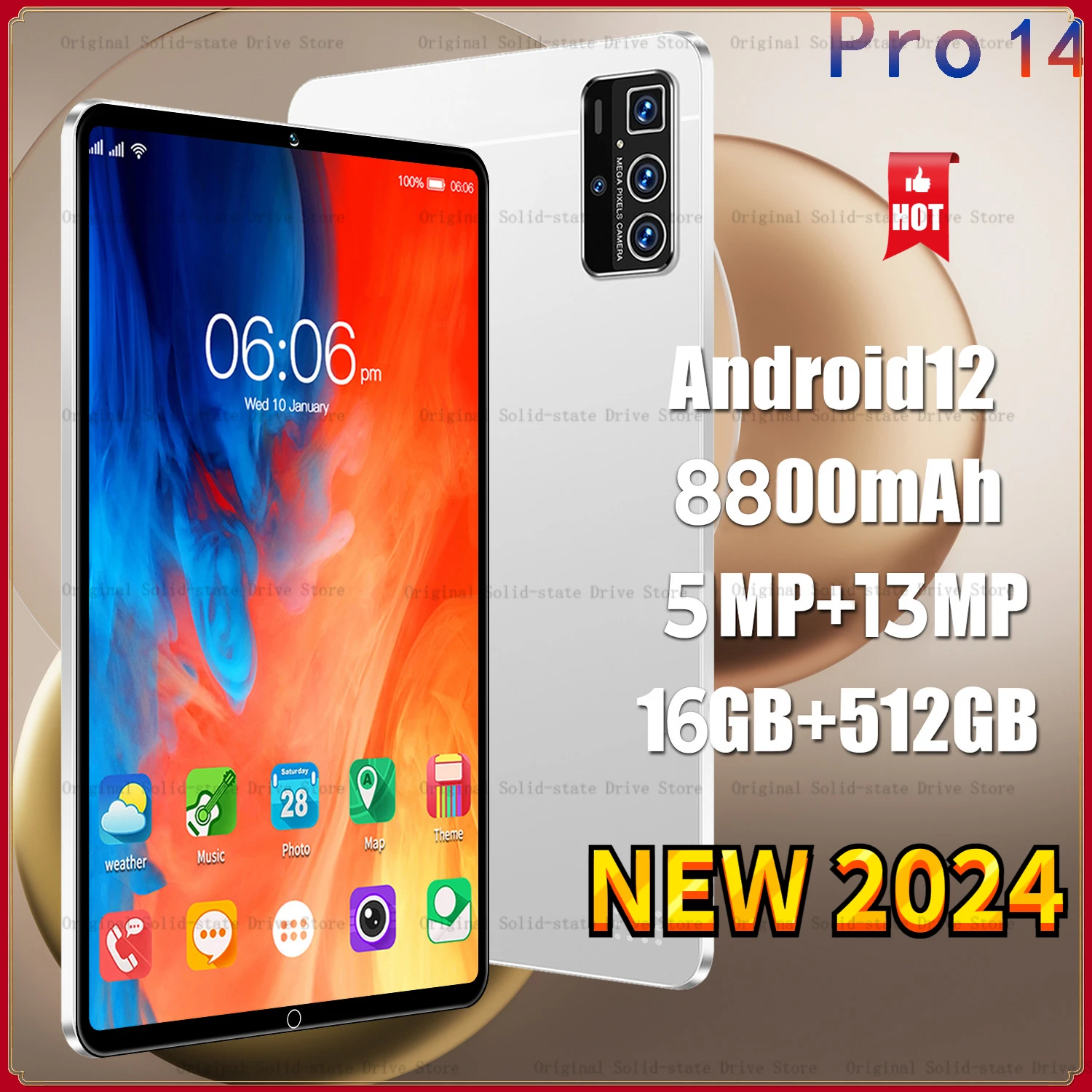 

New 10.1 Inch HD Tablet Android Pro 14 16G+512GB Global Version Tablette For Laptop 5G Dual SIM Card or WIFI Google Play Tablets