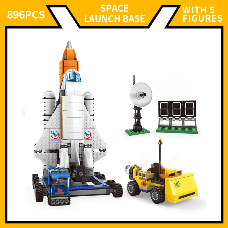 

896PCS Space Launch Base Building Blocks Plastic Shuttle Tour Car Satellite and 4 Mini Figures Model Kits Children Toys for Kids
