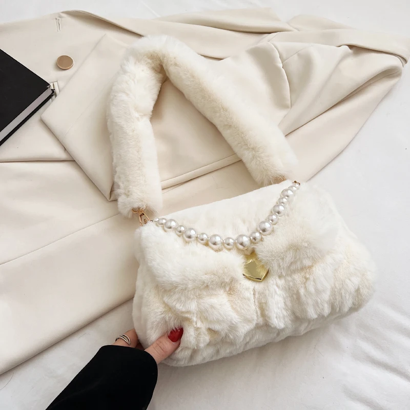 

2022 Autumn and Winter New Plush Small Square Bag High-quality Texture Fashion Pearl Chain Handbag Designer Bags Luxury Handbags