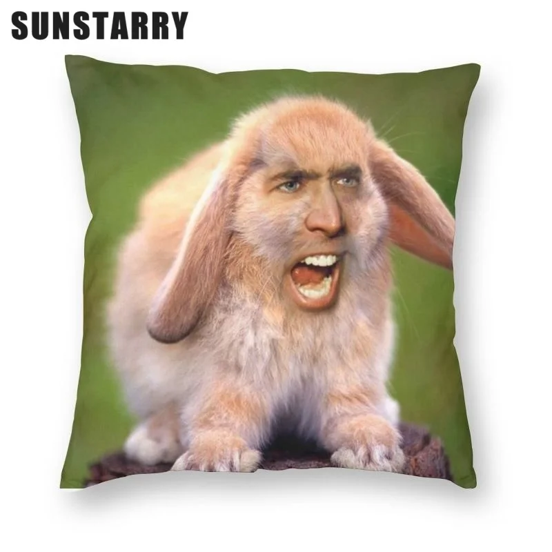 

Nordic Style Nicolas Cage Rabbit Throw Pillow Case Home Decorative Custom Funny Meme Cushion Cover For Sofa 45x45cm Funda Cojin