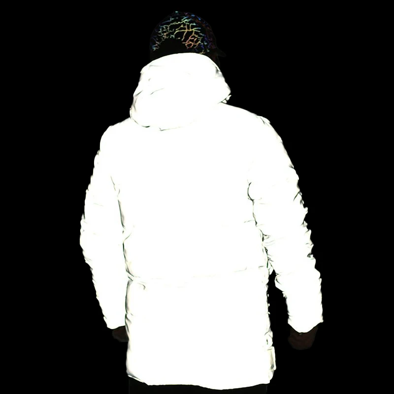 Parklees Men Reflective Cotton Padded Jacket Coat 2022 Winter New Night Fluprescent Hooded Coat Fashion Hiphop Warm Overcoat 3XL