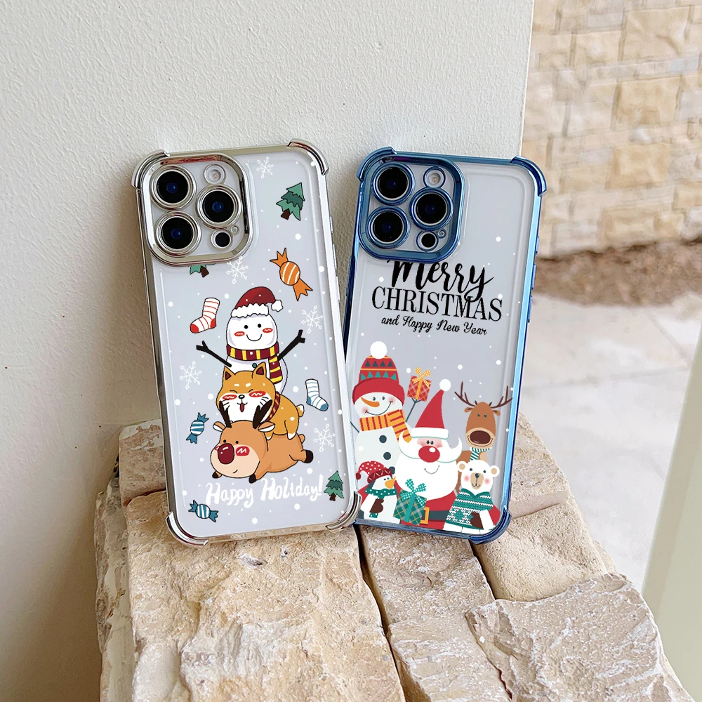 Christmas Cute Animals Plating Case For Infinix Hot 40i 30 30i 10s 9 Play Smart 8 7 Note 40 Spark Go Shockproof Anti-Fall Cover