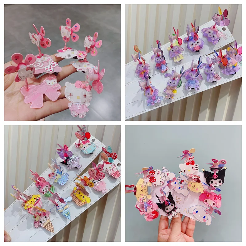 

10pcs Sanrios Windmill Pressure Clip Swing Hello Kitty Gift Anime Cartoon Acrylic Hair Claw Clips Hair Accessories Girls Gifts