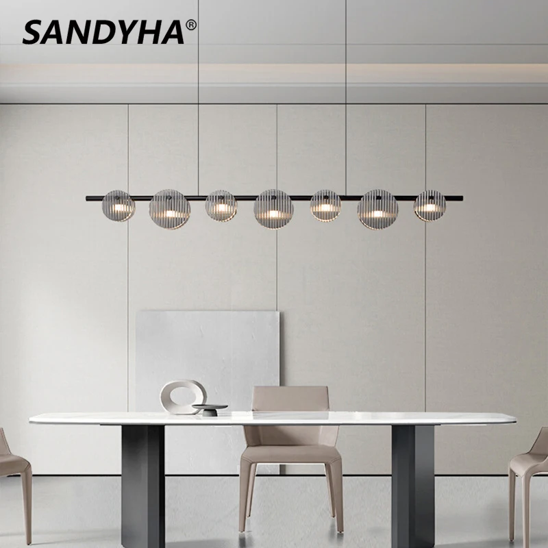 

SANDYHA Lustre Salon Suspension Luminaire Lampara Techo Simple Glass Strip Chandelier Led Lamp for Living Room Home Decor Light