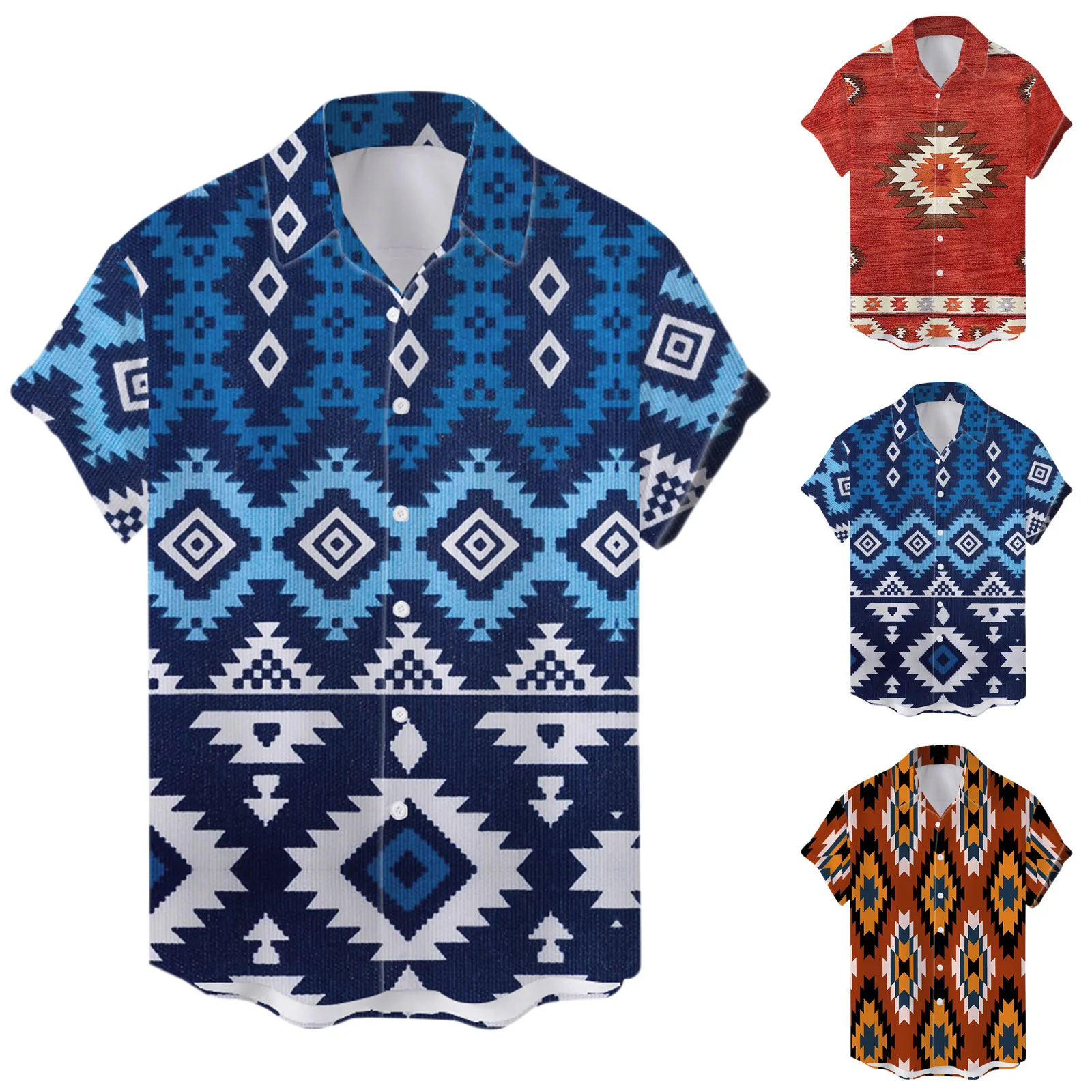 

Рубашка мужская с длинным рукавом, терморубашка с принтом в национальном стиле, с отложным воротником и короткими рукавами, красная, на лето