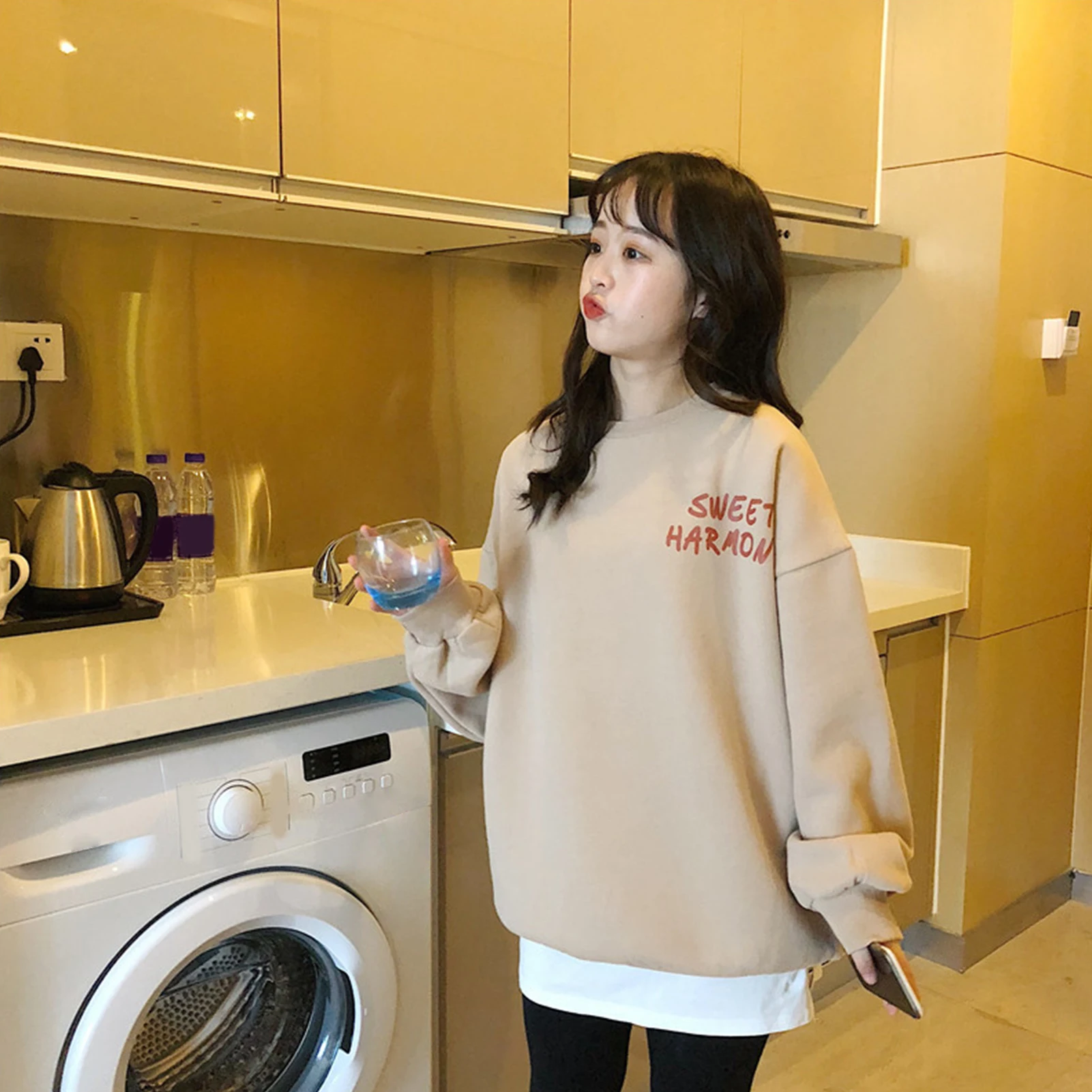 Women Hoodies Large Size Leisure Letter Printed Long Sleeve Hooded Pullovers Casual Korean Sweatshirt Tops enlarge