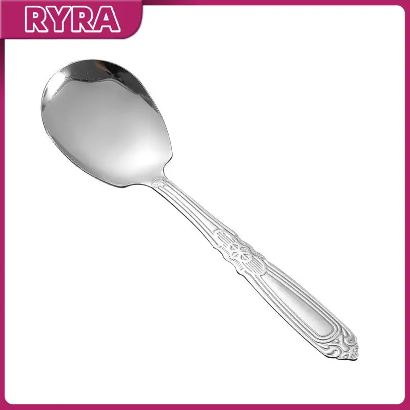 Western Food Shovel Soup Spoon Stainless Steel Public Spoons Comfortable Hand Feel Large Round/square Hotel Meal Spoon Household