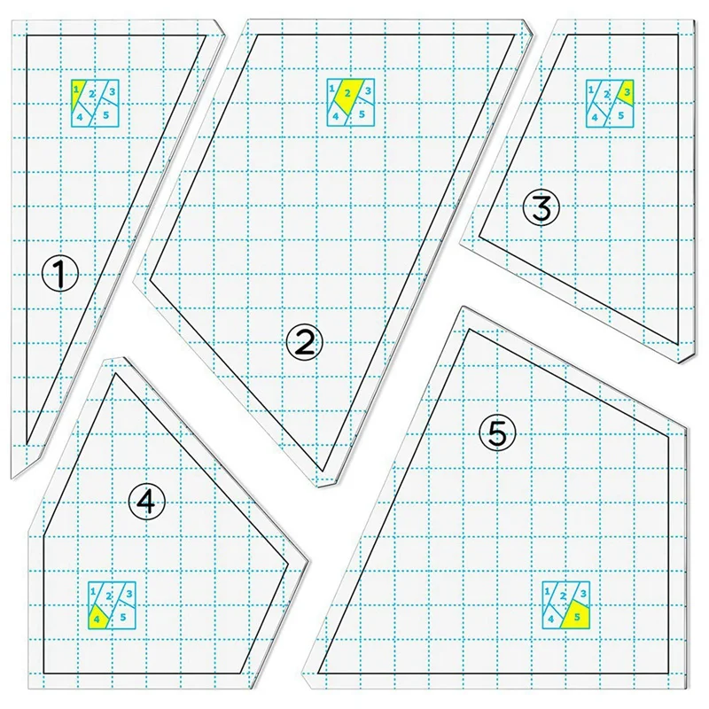 

5 Pieces Quilting Template Set Sewing Machine Ruler DIY Hand Patchwork Quilting Ruler Quilt Templates Square Templates