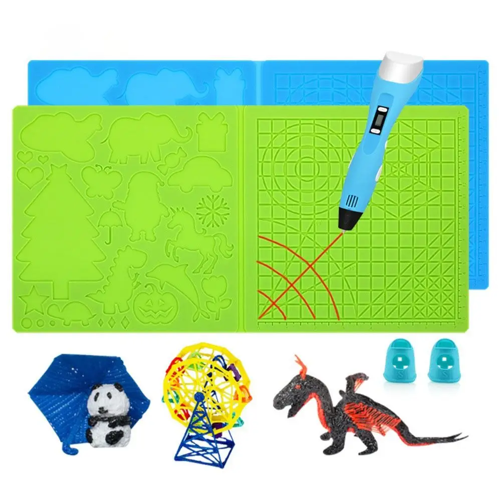 

New DIY Silicone Pad Drawing Tools 3D Printing Pen Pad With 2 Finger Protectors Template Drawing Tools Silicone Mat