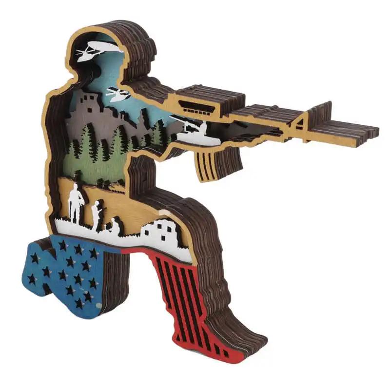 

Деревянная статуя празднования Дня независимости США, многослойный дизайн, яркие 3D огни