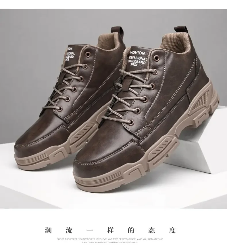 

Men's Spring Autumn Leather Casual Sports Shoes Thick Bottom Anti-Skid Wear-Resistant Low Top Outdoor Casual Tooling Shoes