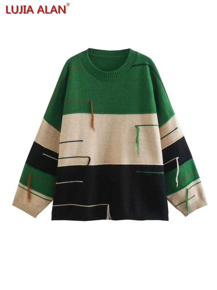 

Женский трикотажный пуловер с длинным рукавом, контрастных цветов