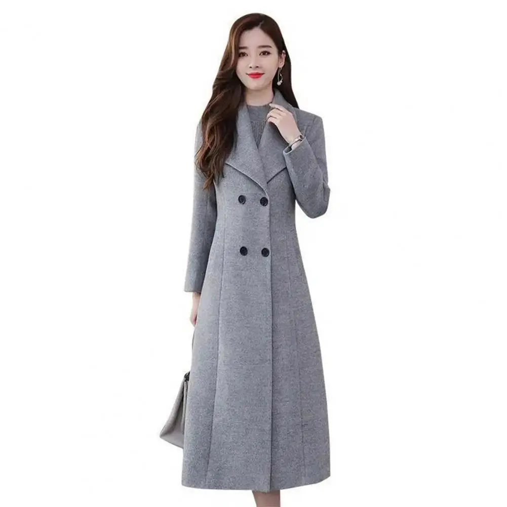 

Elegant Coat Plus Size Woolen Outerwear Lapel Lady Casual Double Breasted Pure Color Winter Woolen Coat Cold Resistant
