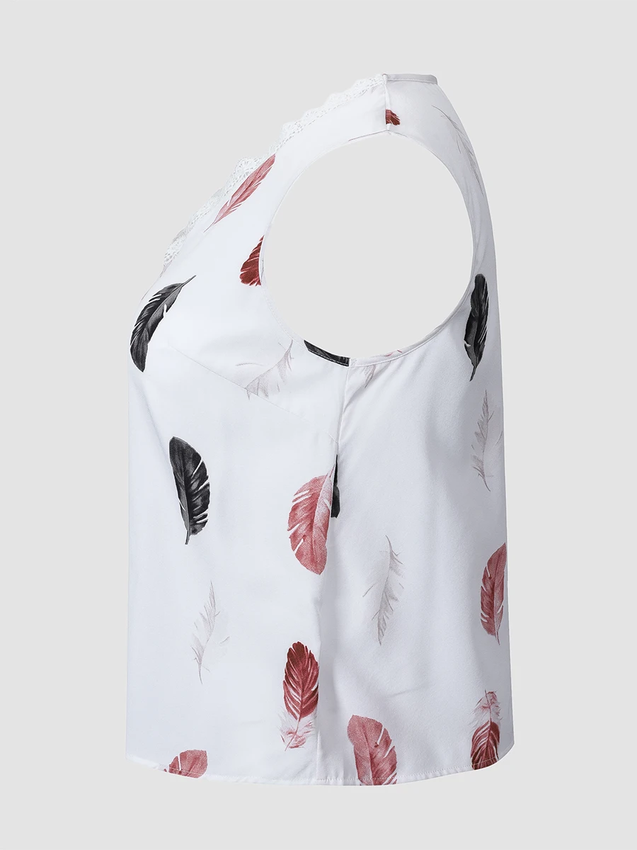 Finjani Tank Tops Plus Size Casual Loose Feather Print Tank Top Spring And Summer Polyester Top
