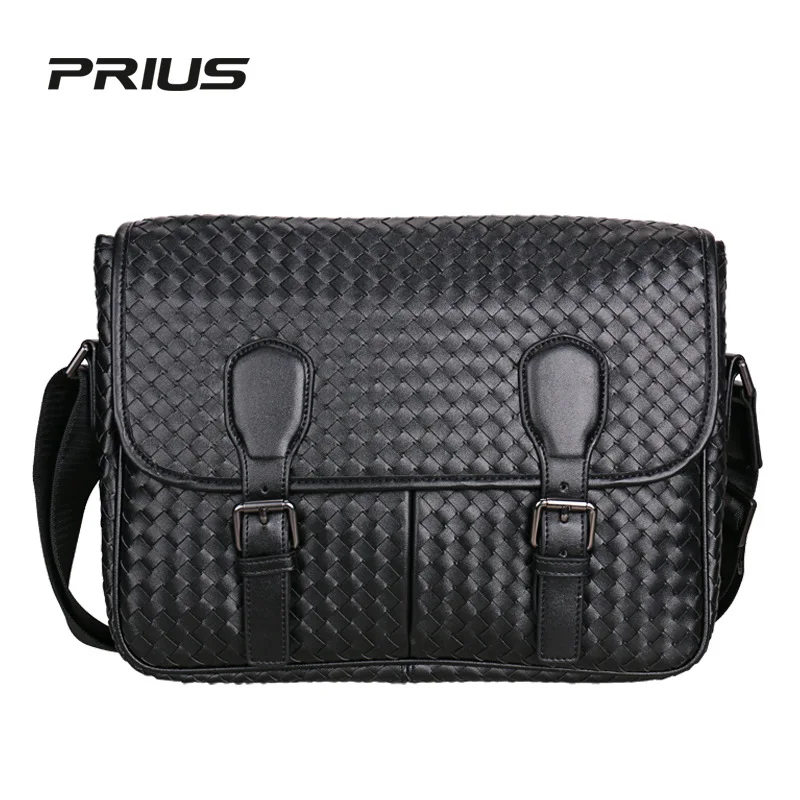 Fashion luxury shoulder bag woven flip messenger bag design leather shoulder cross woven men's bag