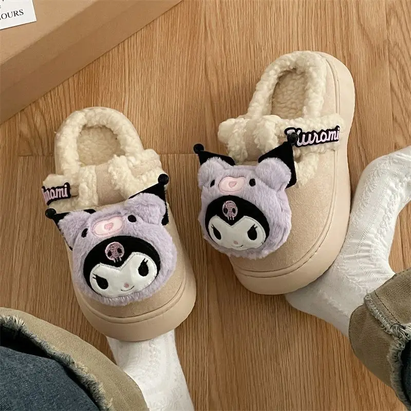 

Sanrio Anime Kuromi Cotton Slippers Kawaii Autumn Winter Plush Thick-Soled Warm Versatile Snow Boots Cute Girl Christmas Gift