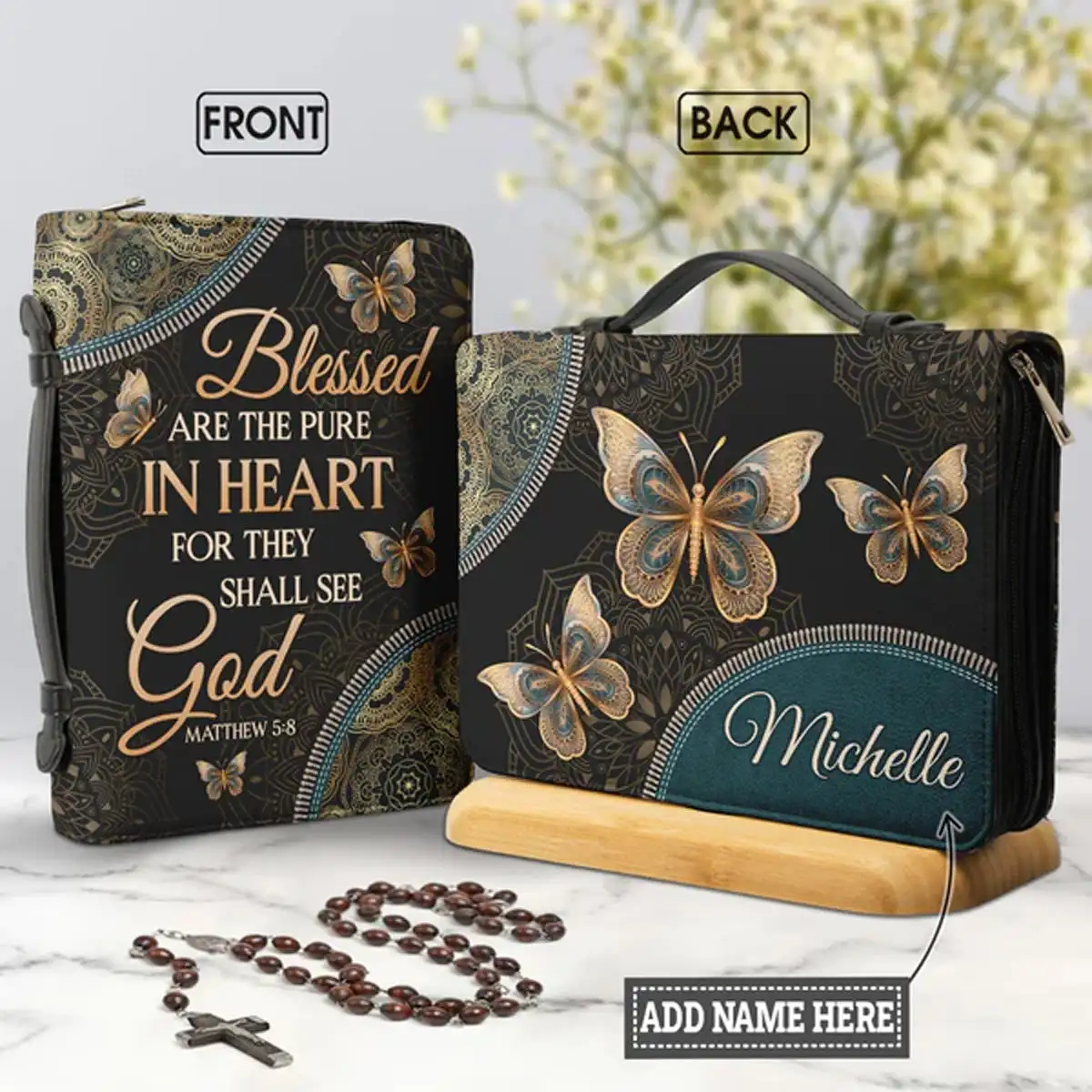 

Библия пакет унисекс Красивая Золотая Бабочка Мандала Персонализированная Библия чехол большой емкости для хранения книг ручная сумка