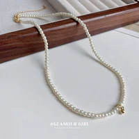 minar 2022 trendy white simulated pearl necklaces for women female gold color beads choker necklace wedding bridal jewelry gift