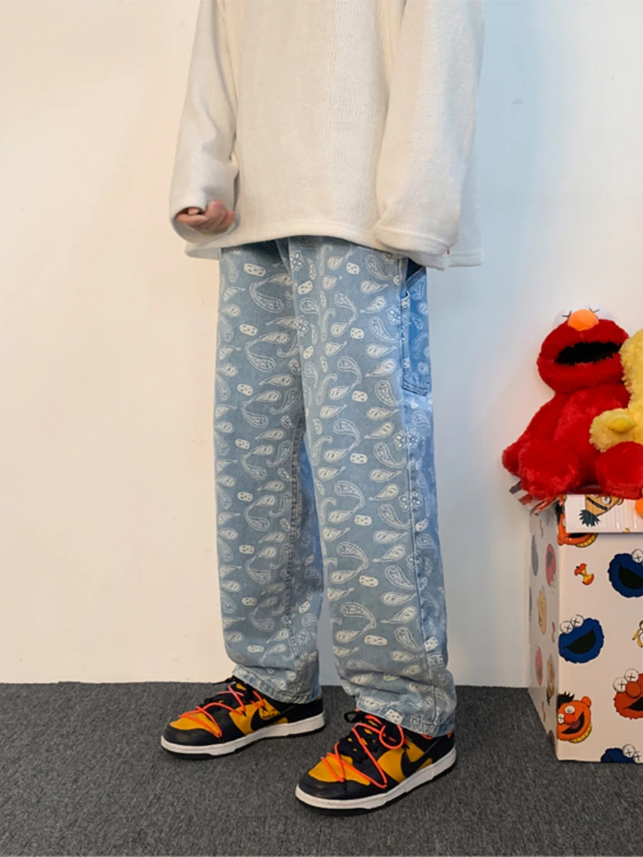 Cashew Flower Print Loose Straight Fit Jeans Men Women Y2K Baggy Pants Hip Hop Style Streetwear Hot Sale Mens Pants clothes