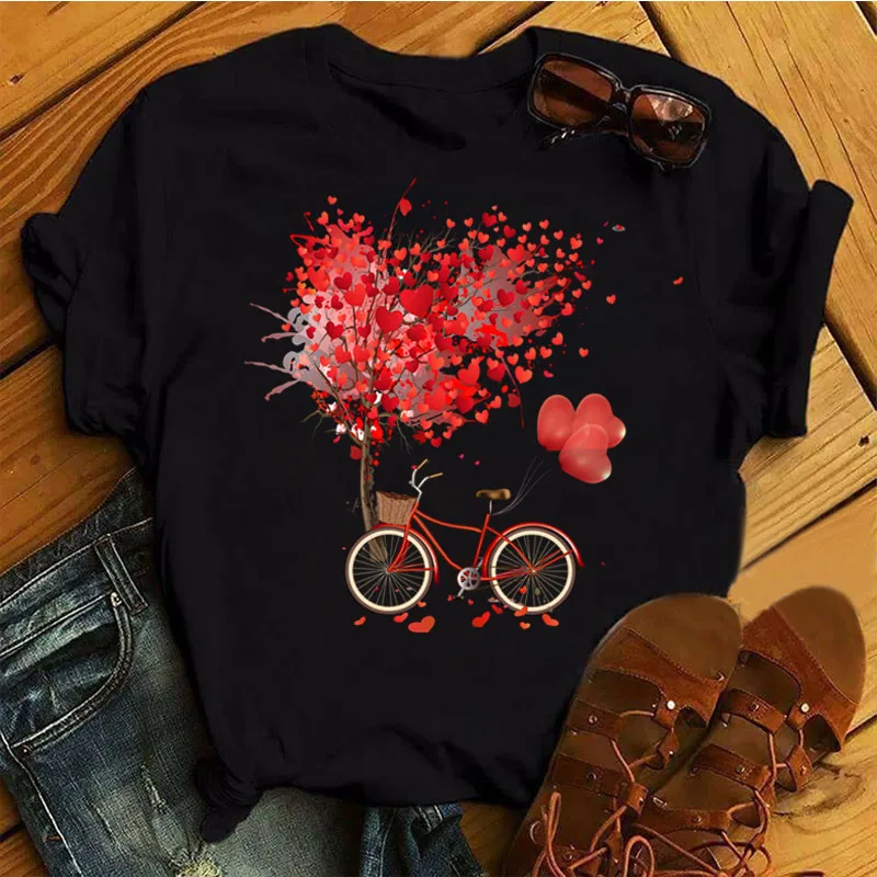 

Women Bicycle Black T Shirt Girl Harajuku Korean Style Graphic Tops Kawaii Female T-shirt Tops Women T Shirt Drop Ship