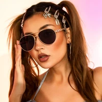 2022 new fashion metal frame pilot sunglasses women vintage unique chain sun glasses female summer beach shades oculos de sol