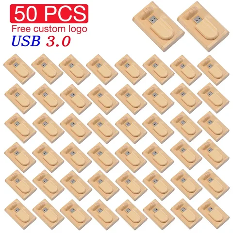 50 шт. в партии, деревянный флэш-накопитель USB 3.0, 128 ГБ, бесплатный индивидуальный логотип, 64 ГБ, высокоскоростная карта памяти, 32 ГБ, подарочная коробка, флэш-накопитель, 8 ГБ