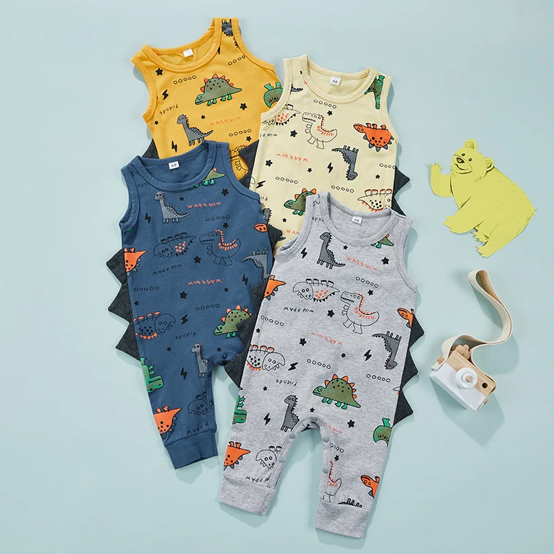 

Infant Baby Boy Dinosaur Romper Sleeveless Cartoon Animals Print Rompers Jumpsuit Summer Clothing for 3-24M