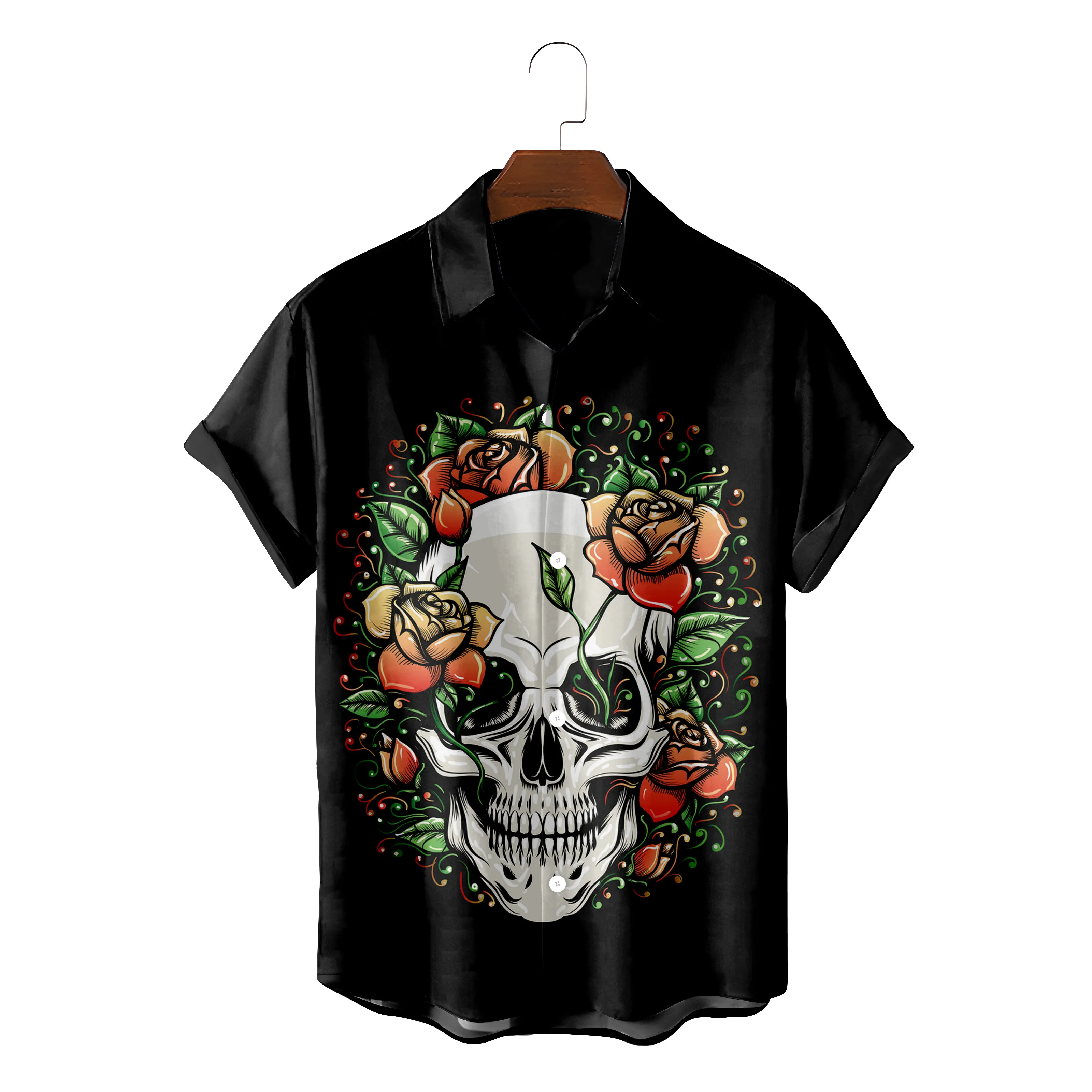 

Модная гавайская рубашка для мужчин, летняя пляжная одежда, рубашка с рисунком скелета, черепа, блузки, уличная одежда на пуговицах