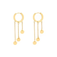 personality long golden tassel hoop earrings female trend fashion small round disc punk party gift