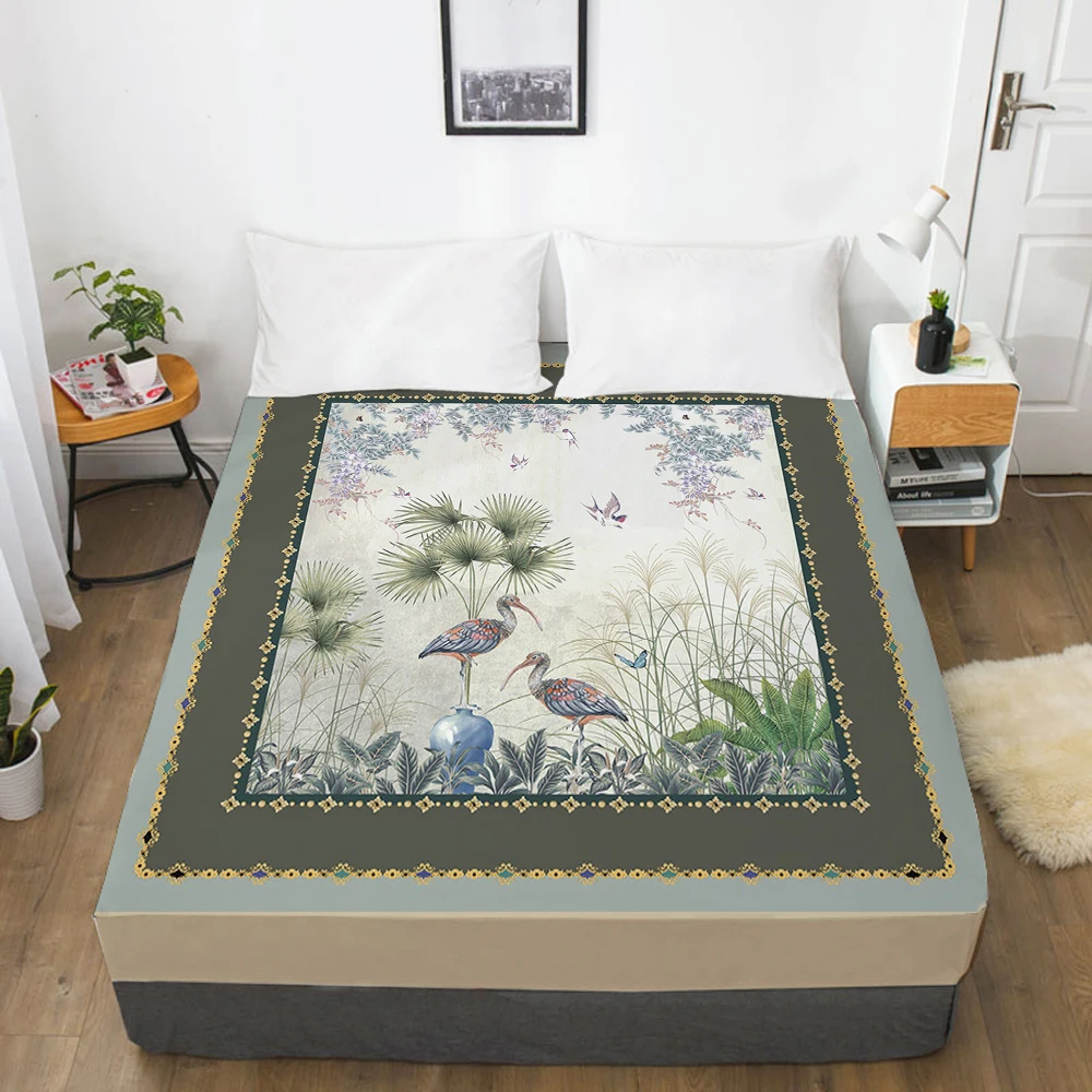 

1pc Elastic fitted sheet bed sheet With An Elastic Band Mattress Cover Customizable size Bed cover Bedding landscape crane