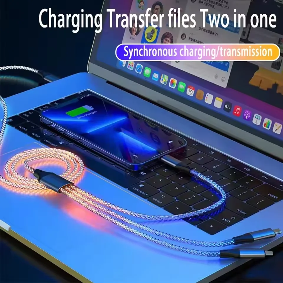 Кабель для быстрой зарядки RGB USB-A на Type-C, 66 Вт, светящийся, для iPhone 16, 15, Xiaomi, Samsung, POCO, PD, USB-C, для передачи данных (art.: 3920db3339961) - 3920db3339961