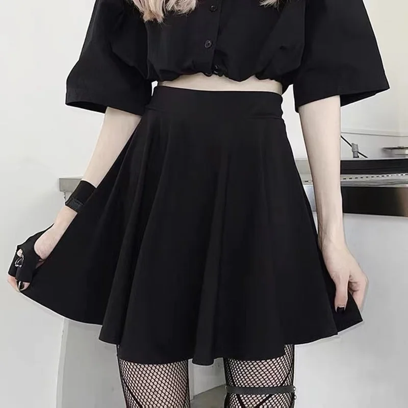 

Black Skirt Gothic Grunge Women Goth Egirl High Waist A-line Mini Skirt Shorts Dark Academia Summer Harajuku Streetwear
