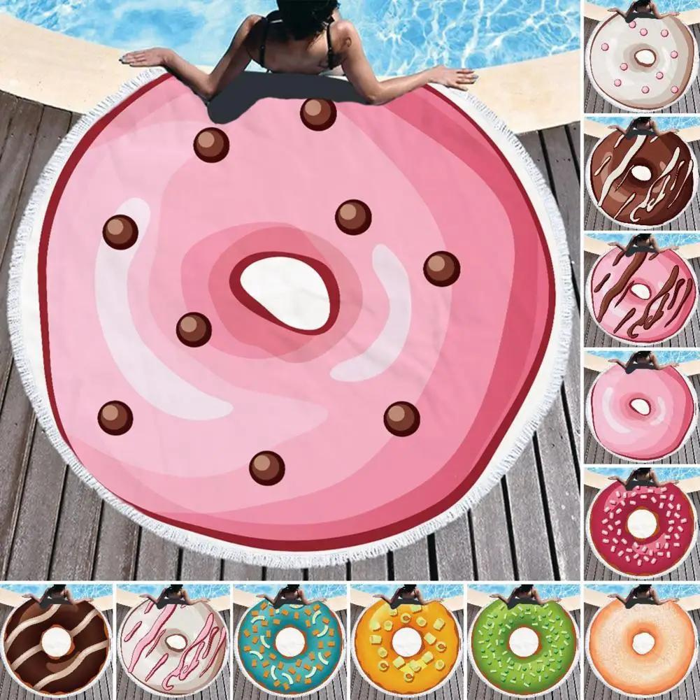 

Swim Beach Towel Multipurpose Sand Free Comfortable to Touch Pool Towel Round Doughnut Printed Microfiber Beach Towel for Summer