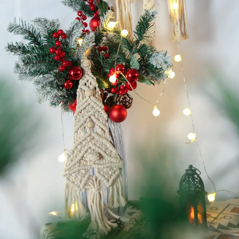 Explosions Christmas Decorations Nordic Cotton Rope Beige Hand-woven Wall Christmas Tree Tapestry Wall Decoration  Wall Hanging