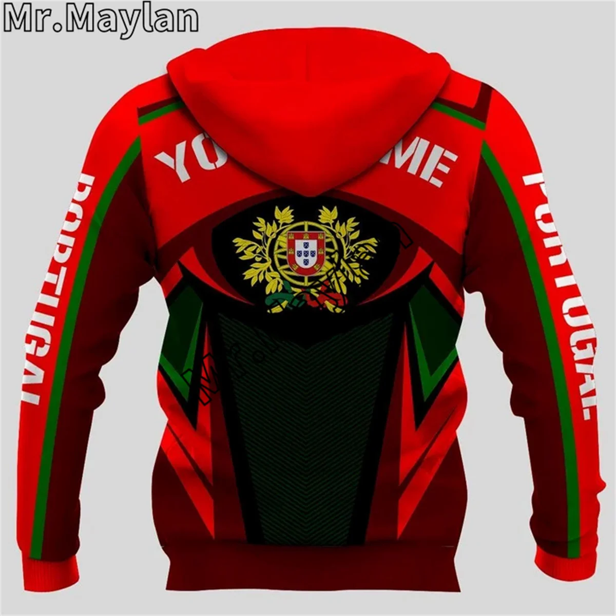 Толстовка с 3D-принтом флага Португалии для мужчин и женщин худи желтого зеленого