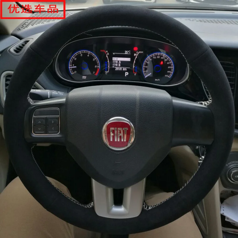 «Suitable Leather Handsewn Car Steering Wheel Cover Set for Fiat