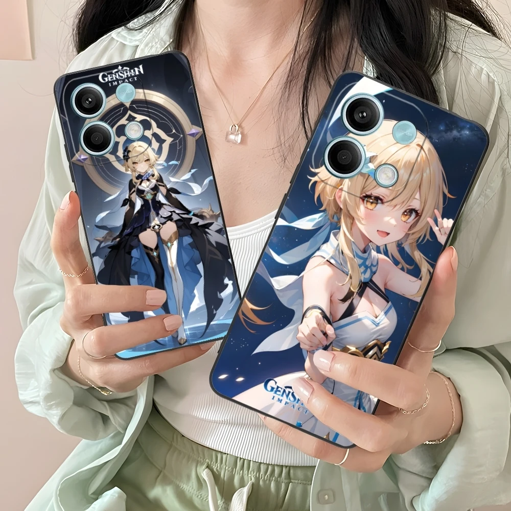 Чехол для мобильного телефона Genshin Impact Lumine Xiaomi Redmi Note 13 12 11 10 9 8 7 6 S A Pro Lite Plus 5G черный