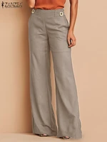 zanzea ankle length loose office straight trousers summer solid color womens pant casual elegant fashion pockets wide leg pants