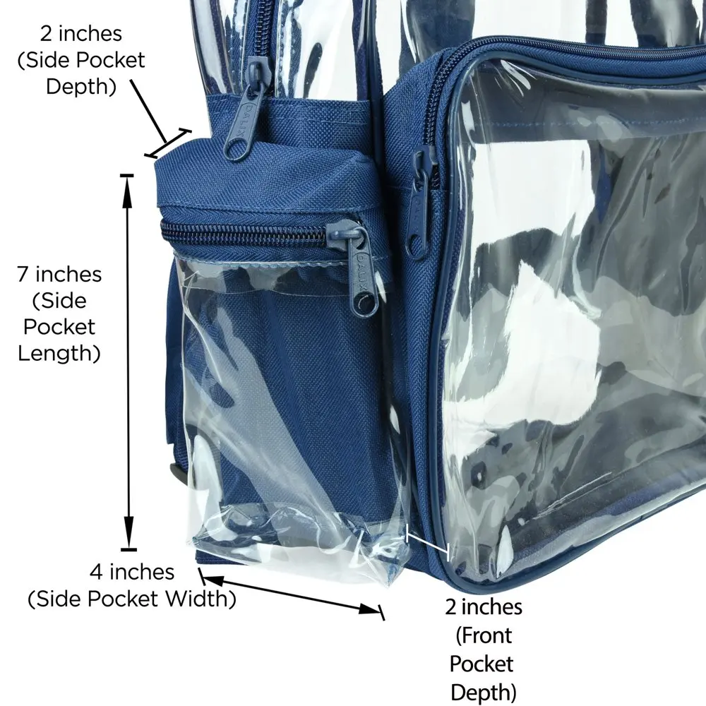 Small Clear Backpack Transparent PVC Security Security School Bag in Navy Blue