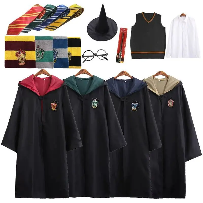 

10pcs/set Harried Cosplay Hogwarts Costume Potters Magic Robe Gryffindor Cape Skirt Sweater Tie Slytherin Malfoy School Uniform